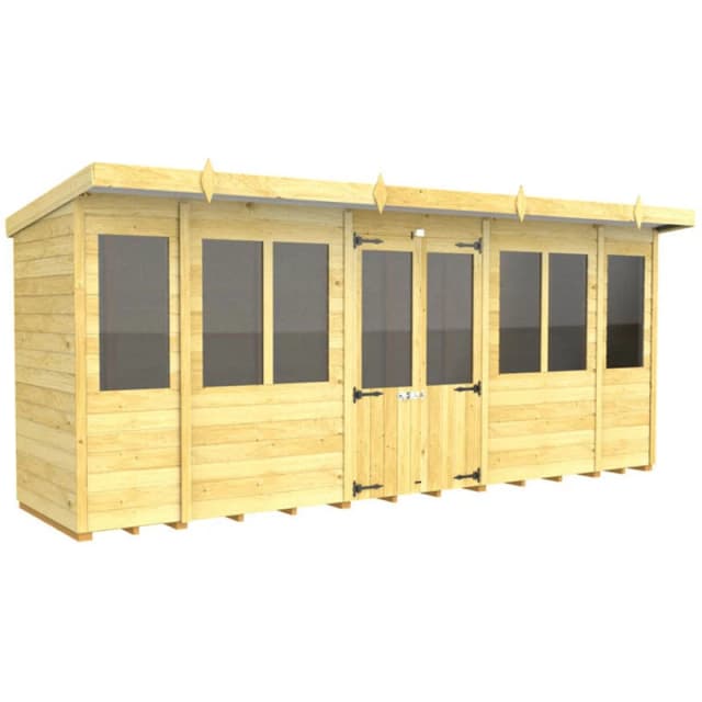 Flat Pack Sheds DIY Sheds 16 x 4 Pent Summer House, Brown 16X4PSHFF