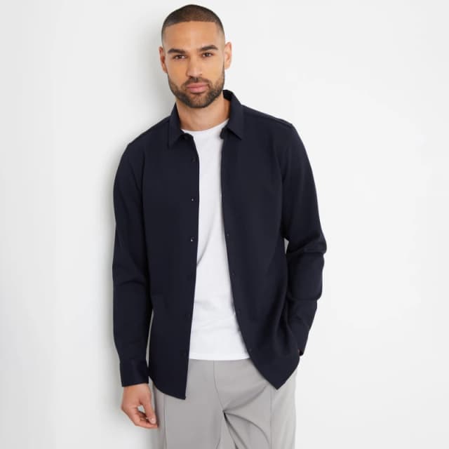 Threadbare 'Southside' Luxe Jersey Knit Long Sleeve Shirt Navy