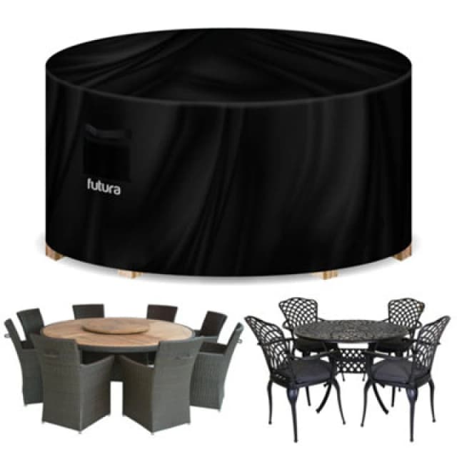 Futura Premium 600D Round 190X80Cm Waterproof Garden Furniture Cover, Outdoor Patio Weatherproof Rattan Table & Chair Set Guard