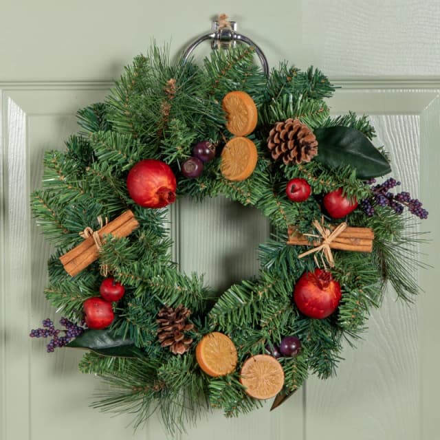 40cm Festive Spice Christmas Wreath with Pinecones and Faux Dried Fruit