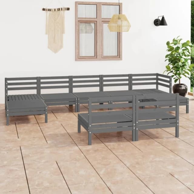 VIDAXL 9 Piece Garden Lounge Set Grey Solid Wood Pine Vidaxl 8720286691113