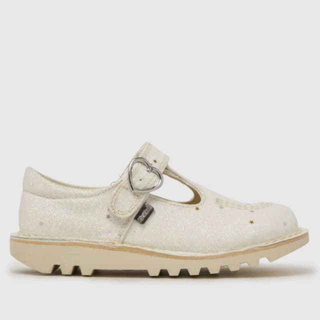 Kickers White Kick T-Bar Glitter Girls Toddler Shoes White UK 12 (EU 30)