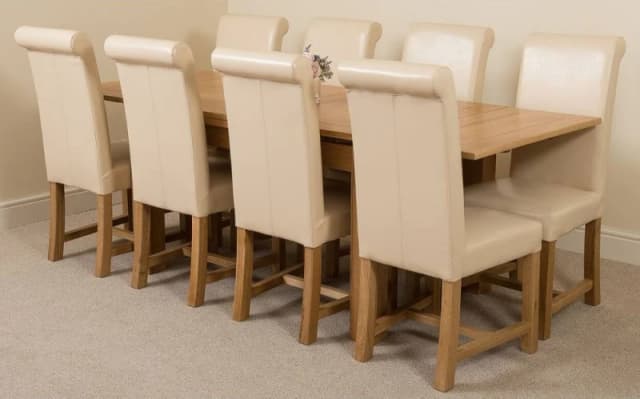 Thats Furniture Richmond 140-220cm Oak Extending Dining Table + 8 Washington Leather Chairs in Cream Cream Unisex