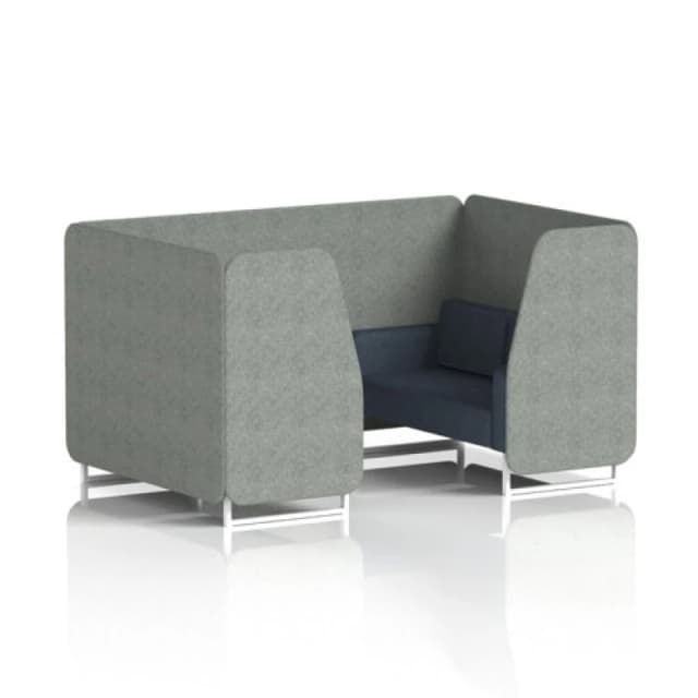 Brixworth 4 Seater Office Booth with Front Panel - White Legs in Rivet Fabric - Prime Panels and Crucible Sofa