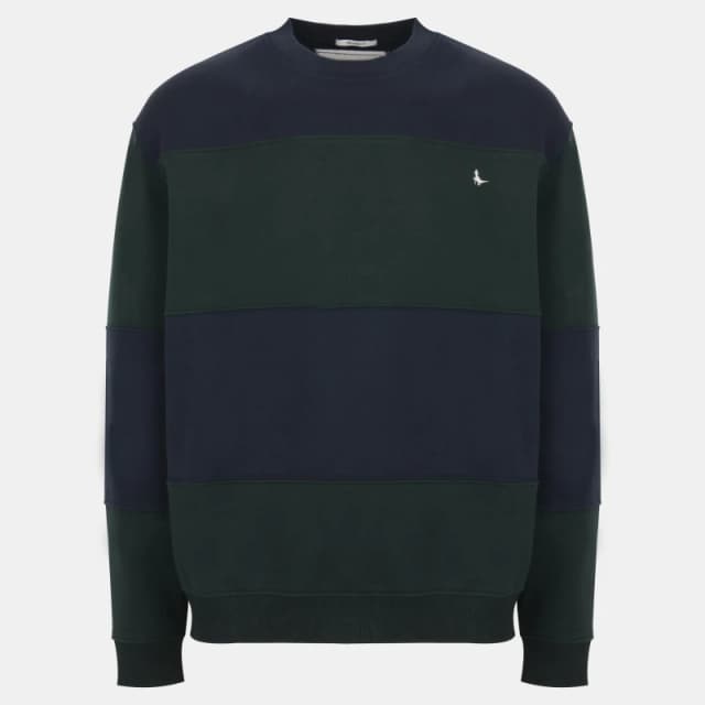 Jack Wills Mens Lewis Cotton Long Sleeve Crew Sweatshirt Pine/Navy male S