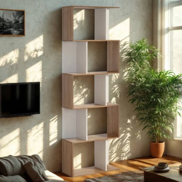 Pirlo Plush 5 Tier Industrial Freestanding Bookcase Shelving Unit Natural in Brown Brown Unisex