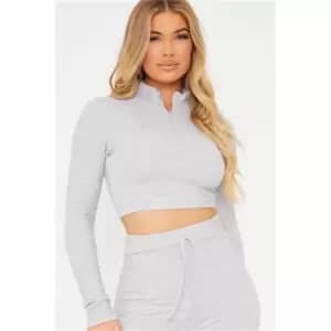 I Saw It First Grey Marl Soft Rib Half Zip Top - Grey
