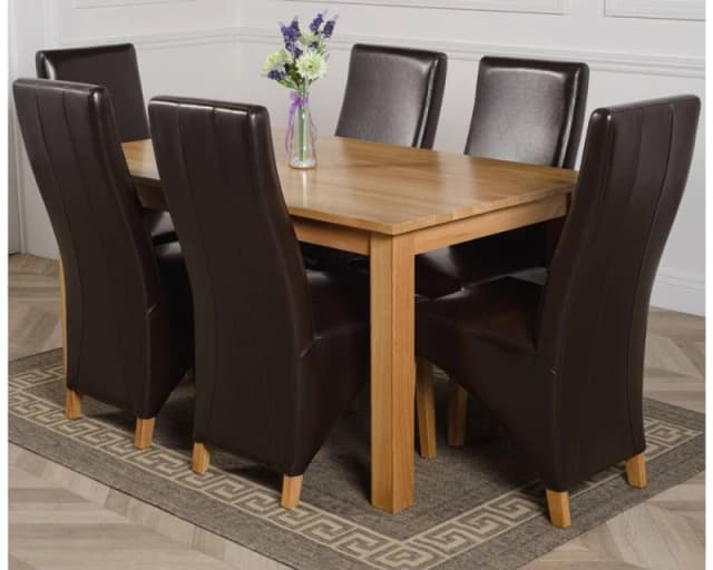 Thats Furniture Oslo 150 x 90cm Medium Oak Dining Table & 6 Lola Leather Chairs in Brown Brown Unisex 150 x 90 cm