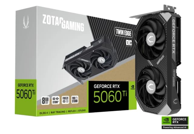 ZOTAC GAMING GeForce RTX 5060 Ti 8GB TWIN EDGE OC GDDR7 Graphics Card - ZT-B50610H-10M