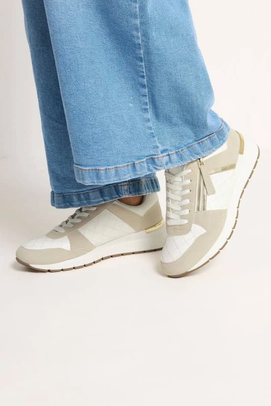 Yours Womens Quilted Wedge Trainers In Wide E Fit in Light Sand Size: 5E Light Sand Female 5E