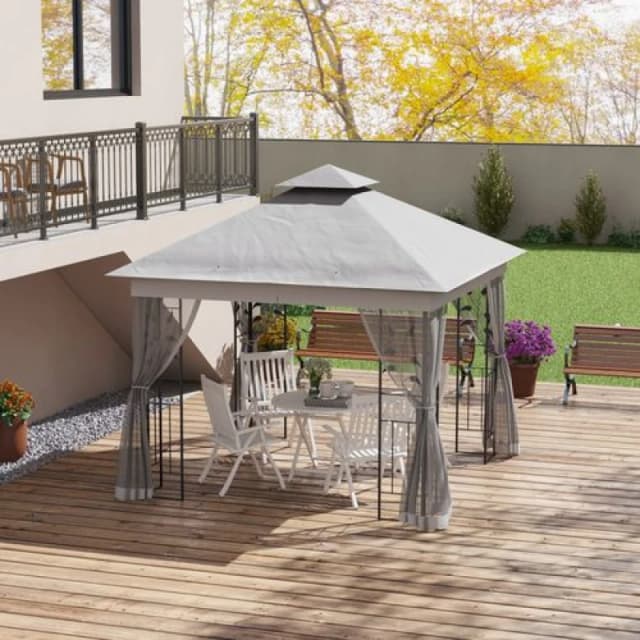 Outsunny 3 x 3(m) Garden Gazebo Marquee Tent Canopy Shelter Pavilion Grey TJ Hughes 5056725384227