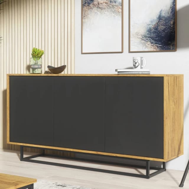 Creative Furniture Halo Loft Sideboard 160cm - Industrial-Style Sideboard with Rustic, Oak & Black Matt Doors Multi