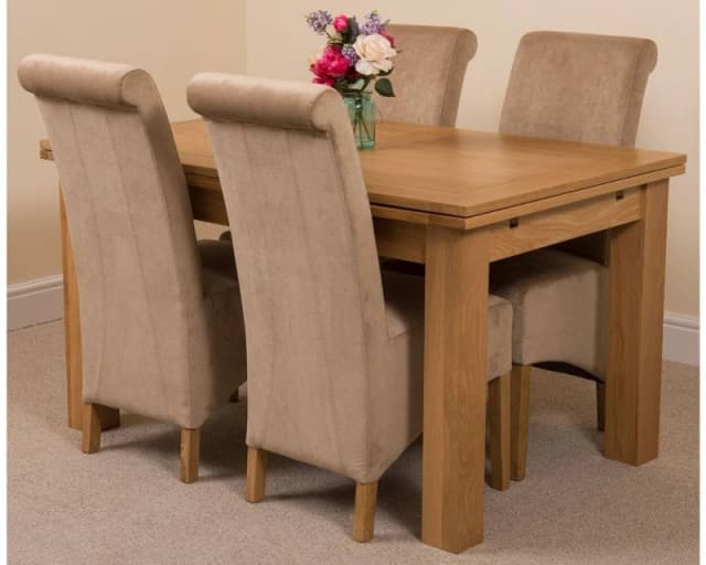 Thats Furniture Richmond 140-220cm Oak Extending Dining Table + 4 Montana Fabric Chairs in Beige Beige Unisex