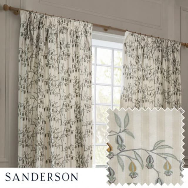 Sanderson Sanderson Chinese Lanterns Embroidered Room Darkening Pencil Pleat Curtains in Beige Size: 117cm width x 183cm drop Beige 117cm width x 18