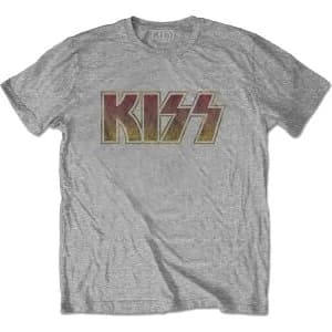 KISS - Vintage Classic Logo Unisex Large T-Shirt - Grey