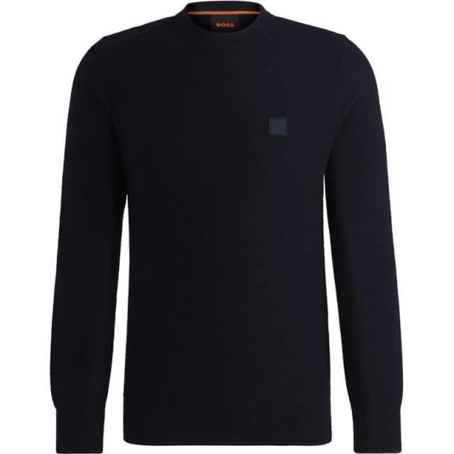 Boss Mens Anion Orange Cotton Cashmere Long Sleeve Crew Neck Jumper Dark Blue 404 male M