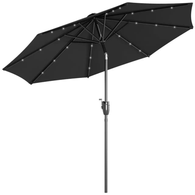 Outsunny Garden Parasol Outdoor Tilt Sun Umbrella LED Light Hand Crank Black - Outsunny 840-125V00BK