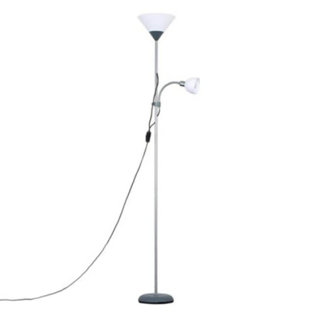 ValueLights ValueLights Mozz Mother & Child Uplighter Floor Lamp with Side Lamp and LED Bulbs in Metallic Silver Metallic Silver One Size Unisex 50594