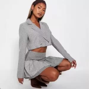 I Saw It First Check Print Extreme Cropped Blazer - Grey