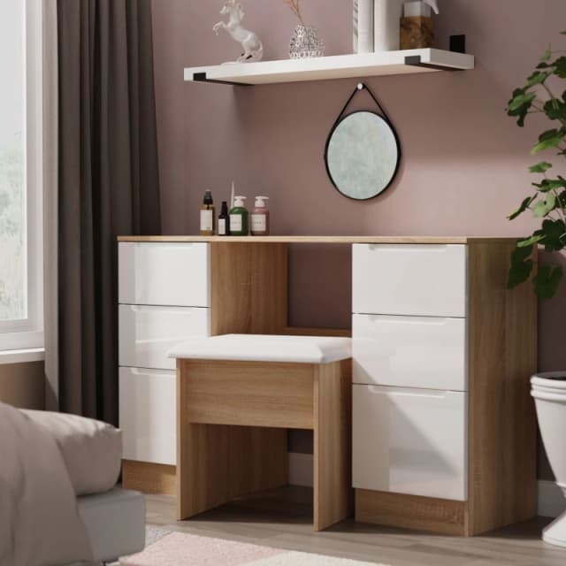 Welcome Furniture Ltd Milan 6 Drawer Double Pedestal Desk in White Gloss & Bardolino Oak - Ready Assembled, White MIL030WGBO