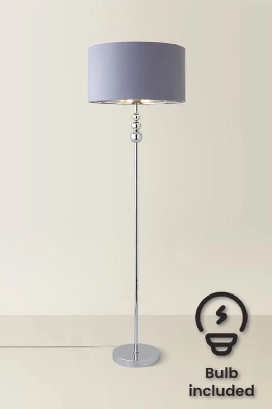 ValueLights Marissa Grey and Metallic Chrome Shade Brushed Gold Stacked Floor Lamp & Bulb Grey