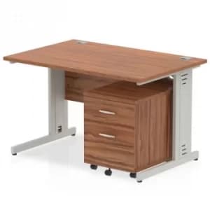 Impulse 1200 Straight Wire Managed Workstation 500 Two drawer mobile Pedestal Bundle Walnut