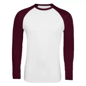 SOLS Mens Funky Contrast Long Sleeve T-Shirt (L) (White/Burgundy)