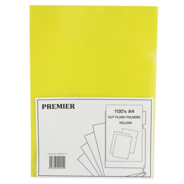 Value Cut Flush Folders A4 Yellow (100 Pack) WX01487