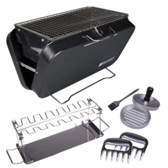 Valiant Valiant Portable Compact Beach BBQ and BBQ Accessory Gift Set in Black Size: 7 Pack Black 7 Pack Unisex 5031300005476