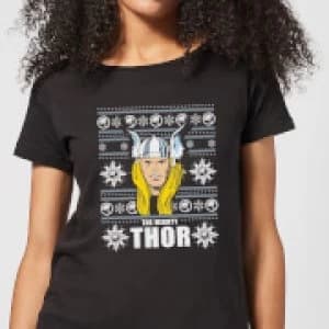 Marvel Thor Face Womens Christmas T-Shirt - Black