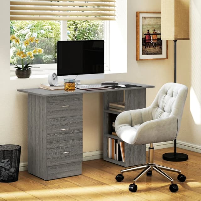 HOMCOM HOMCOM 120cm Computer Desk Writing Table Study Workstation with Shelves and Drawers in Grey Grey 120CM Unisex 5063603046160