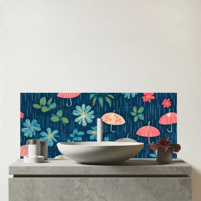 Warren Reed - Designer Umbrellas In Spring Glass Bathroom Splashback Multicolor Unisex