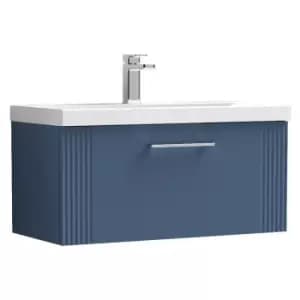 Deco Satin Blue 800mm Wall Hung Single Drawer Vanity Unit with 40mm Profile Basin - DPF396A - Satin Blue - Nuie