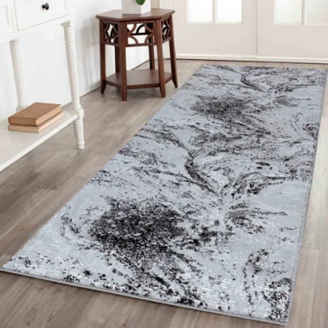 Modern Abstract Water Flow Grunge Texture Area Rugs Black 60X220 Cm