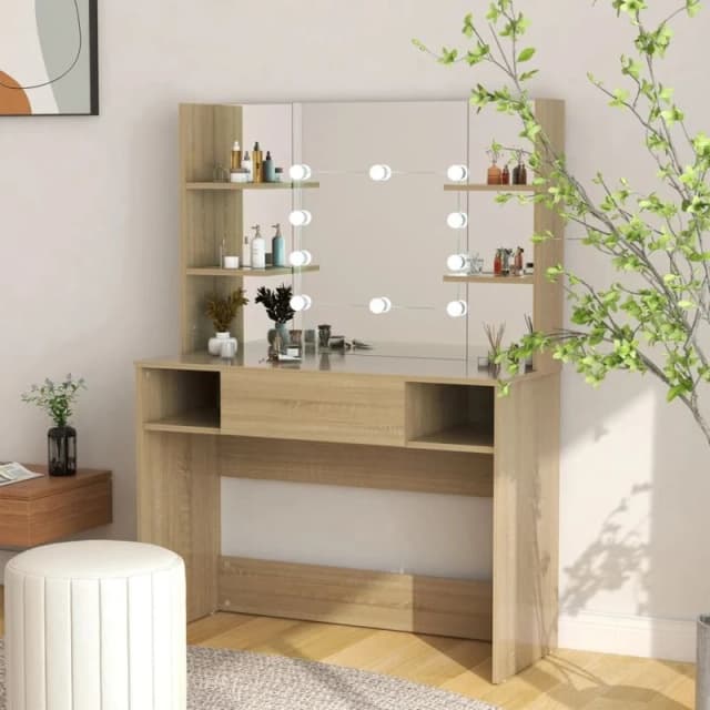 VIDAXL Makeup Table with LED Lights 100x40x135cm mdf Oak Vidaxl 8720286391716