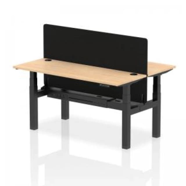 Air Back - to - Back 1600 x 600mm Height Adjustable 2 Person Bench Office Desk Maple Top - Cable Ports Black Frame - Black Straight Screen