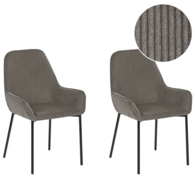 Beliani Set Of 2 Dining Chairs Loverna Corduroy Grey