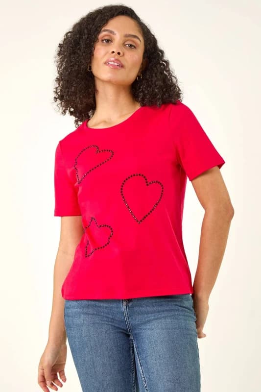 Roman Womens Embellished Heart T-Shirt in Red Size: 20 Red Female 20