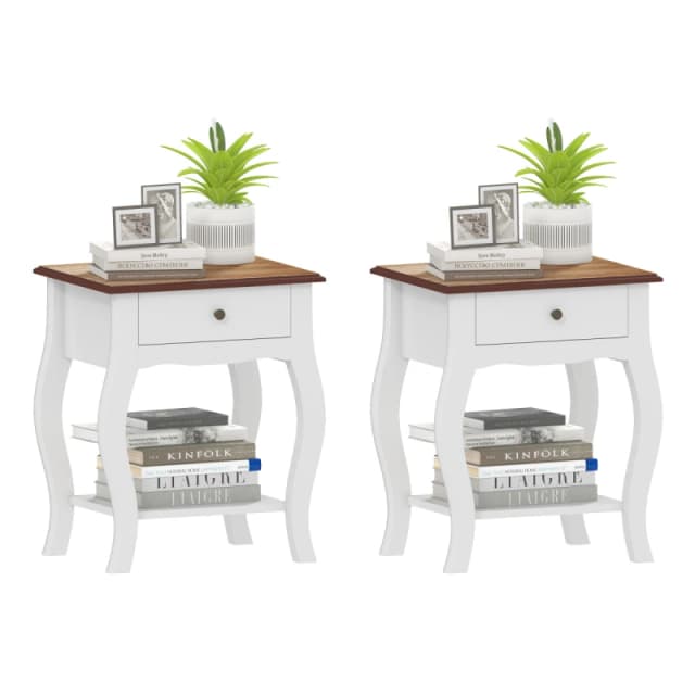 HOMCOM HOMCOM Bedside Tables Set of 2, Bedside Cabinets with Drawer, Shelf, White White One Size Unisex 5063603480605