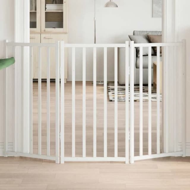 vidaXL Dog Gate Foldable 3 Panels White 150cm Solid Wood Fir, White 352278
