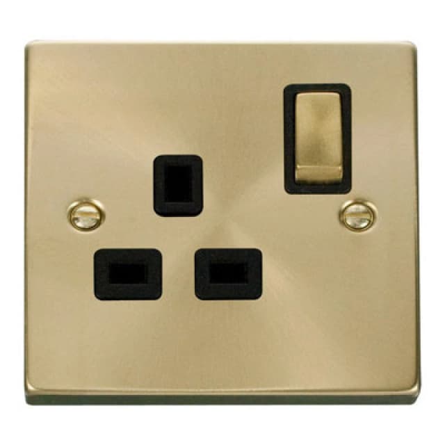 SE Home Satin / Brushed Brass 1 Gang 13A DP Ingot Switched Plug Socket Gold