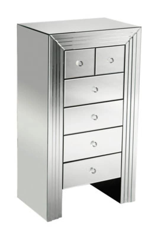 Premier Housewares 6 Drawers Mirrored Chest, Modern chest of drawers, Spacious Storage Chest For Living Room, Delivered Fully Assembled Silver