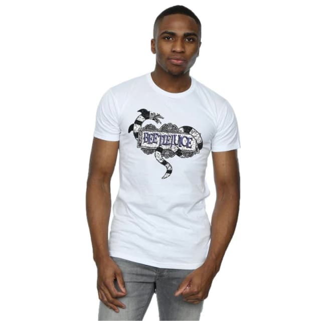 Beetlejuice Beetlejuice Men Sandworm Logo T-Shirt in White Size: Small White S Male 5057245902328