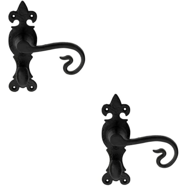 Loops 2x PAIR Forged Curled Handle on Bathroom Backplate 167 x 51mm Black Antique Black