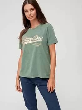 Superdry Vintage Logo Borough T-Shirt - Green, Size 12, Women