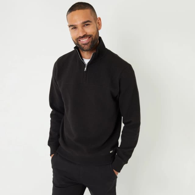 Threadbare Textured Quarter Zip Sweatshirt Black
