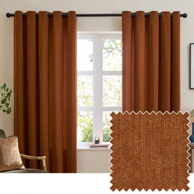 Furn Soft Chenille Blackout Eyelet Curtain Pair in Burnt Orange Size: 117cm width x 137cm drop Burnt Orange Unisex 117cm width x 137cm drop