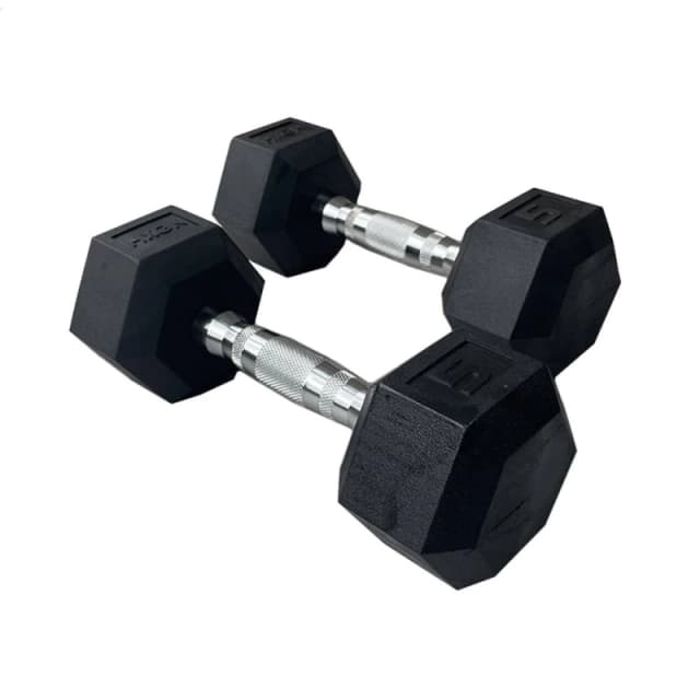 HXGN 2 x 5kg Pro Hex Dumbbells (Pair) in Black Unisex 5kg