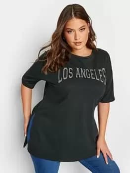 Yours Split Hem T-Shirt - Black, Size 16, Women