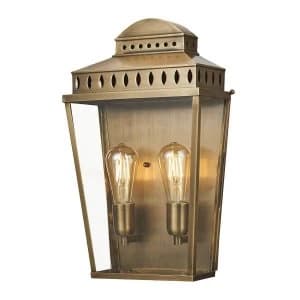 2 Light Large Outdoor Wall Lantern Brass IP44, E27